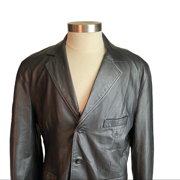 Unbranded Black 3-Button 100% Leather Sports Coat Suit Coat Men’s Euro 54 US 44R - Picture 2 of 11